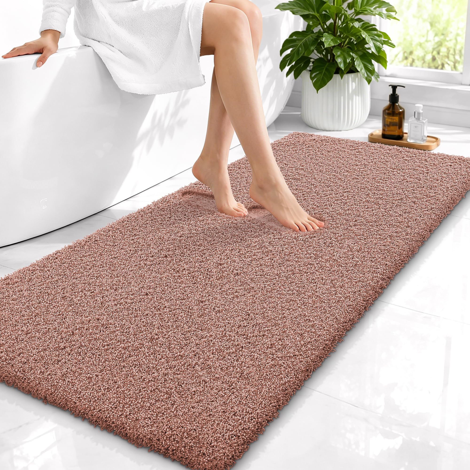 OLANLY Microfiber Bathroom Runner Rugs 47x24, Ultra Soft Bath Mat, Mocha