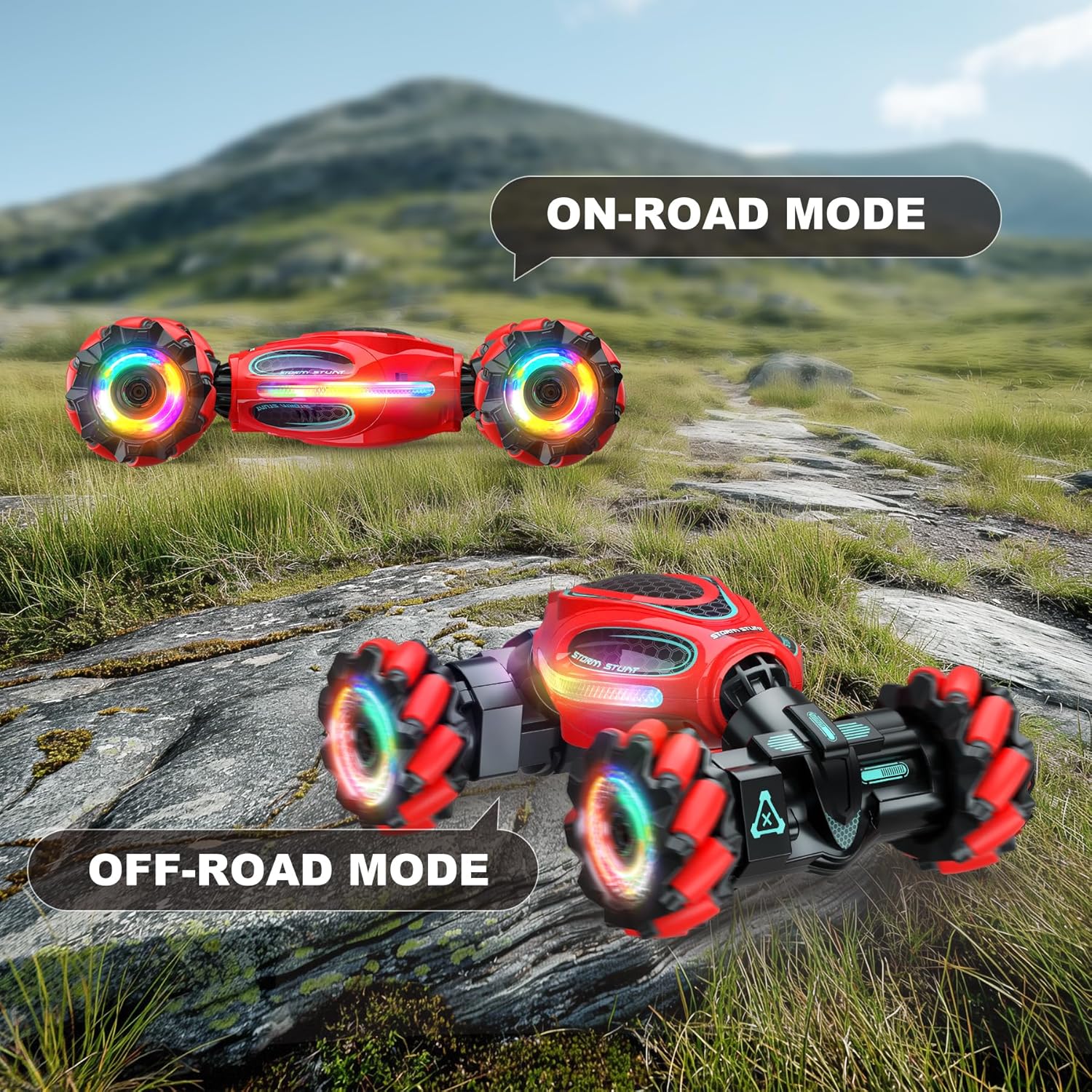Gesture RC Car,1:18 4WD Transform Off-Road Stunt Car with Gesture & Remote Control, 360° Flips Drift Vehicle with LED Lights Music, All Terrain Toy Cars Gifts for Boys Girls Age 6-12