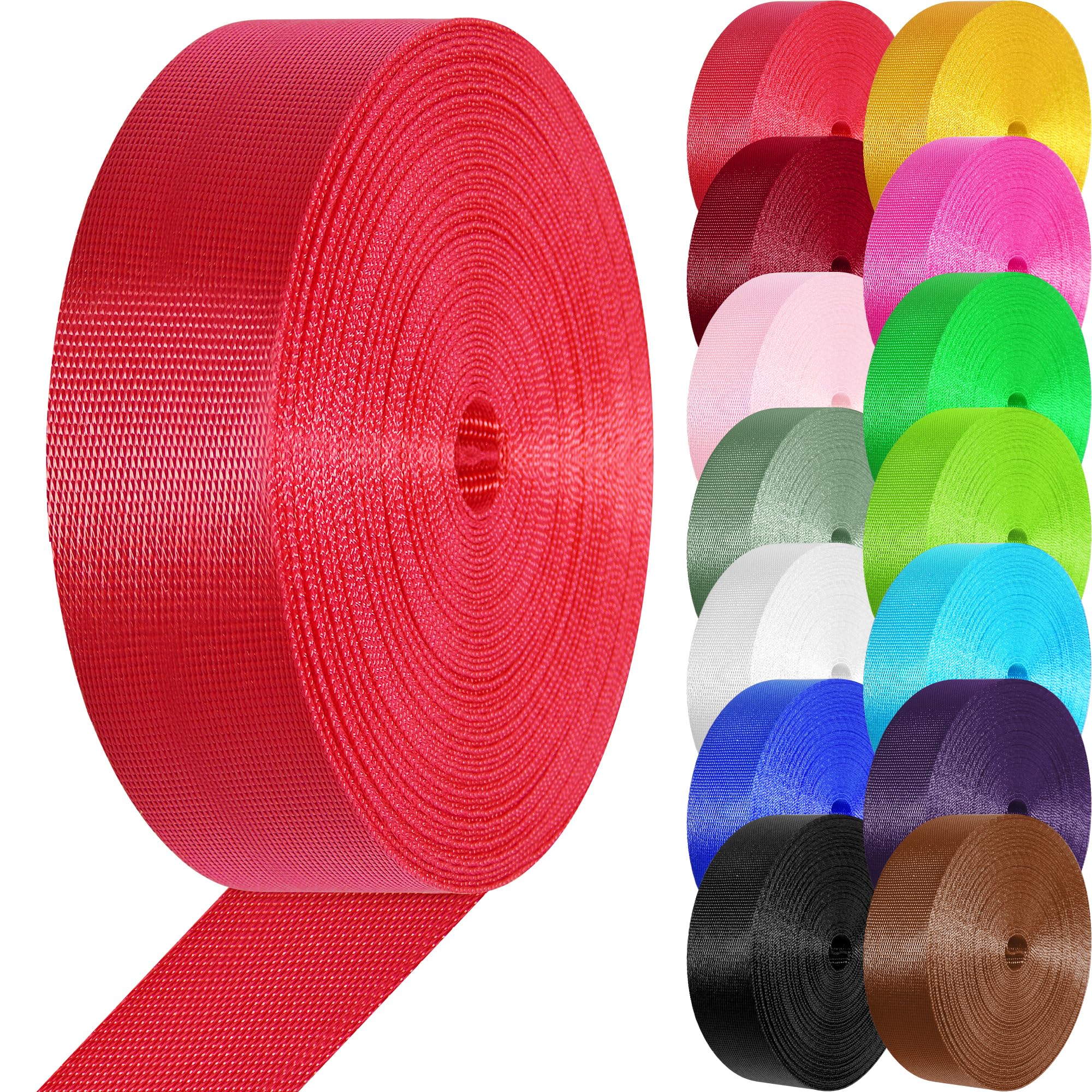 YOGHAVRS Nylon Webbing 1 inch 1.5 inch Nylon Strap Webbing Straps, 3.3 10 25 50 Yards Webbing Strapping for Bags/Lawn Chair/Climbing Outdoors Crafting