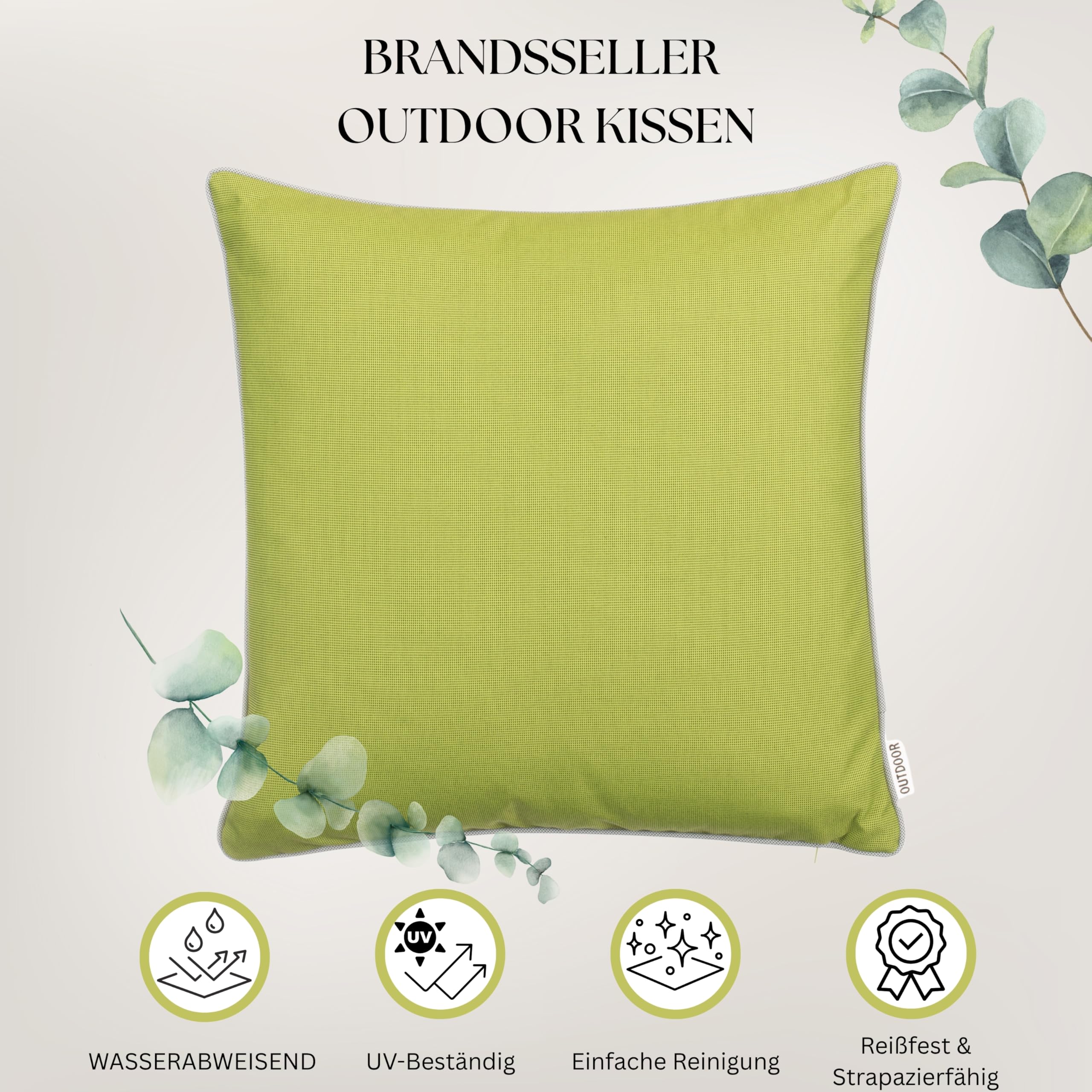Brandsseller Set de 2 Cojines de Exterior 45x45 cm – Cojines Decorativos Impermeables con Ribete – Resistentes a la Intemperie para Jardín, Sofá, Balcón y Terraza – Verde