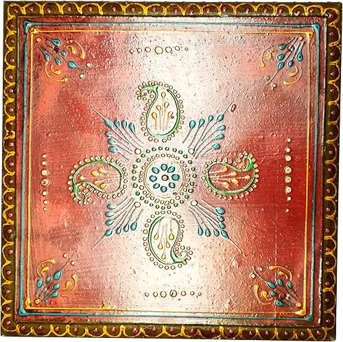 Miniatura 4 de Purpledip Chowki Plataforma pintada a mano para Dios Idols in Home Temple (11653)