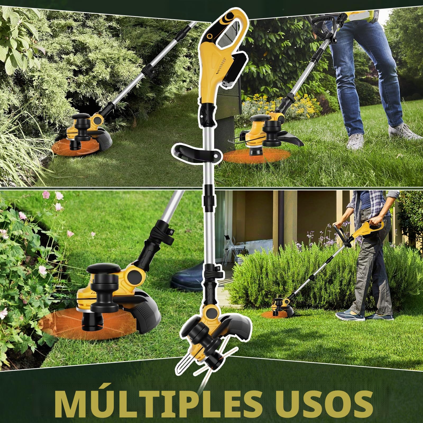 Desbrozadora Inalámbrica Compatible con Dewalt 20V batería (no bateríe) sin Escobillas con Batería Indicadora, Corte de Borde Eléctrico Plegable, Cabezal Giratorio 75° y Mango Giratorio 90°