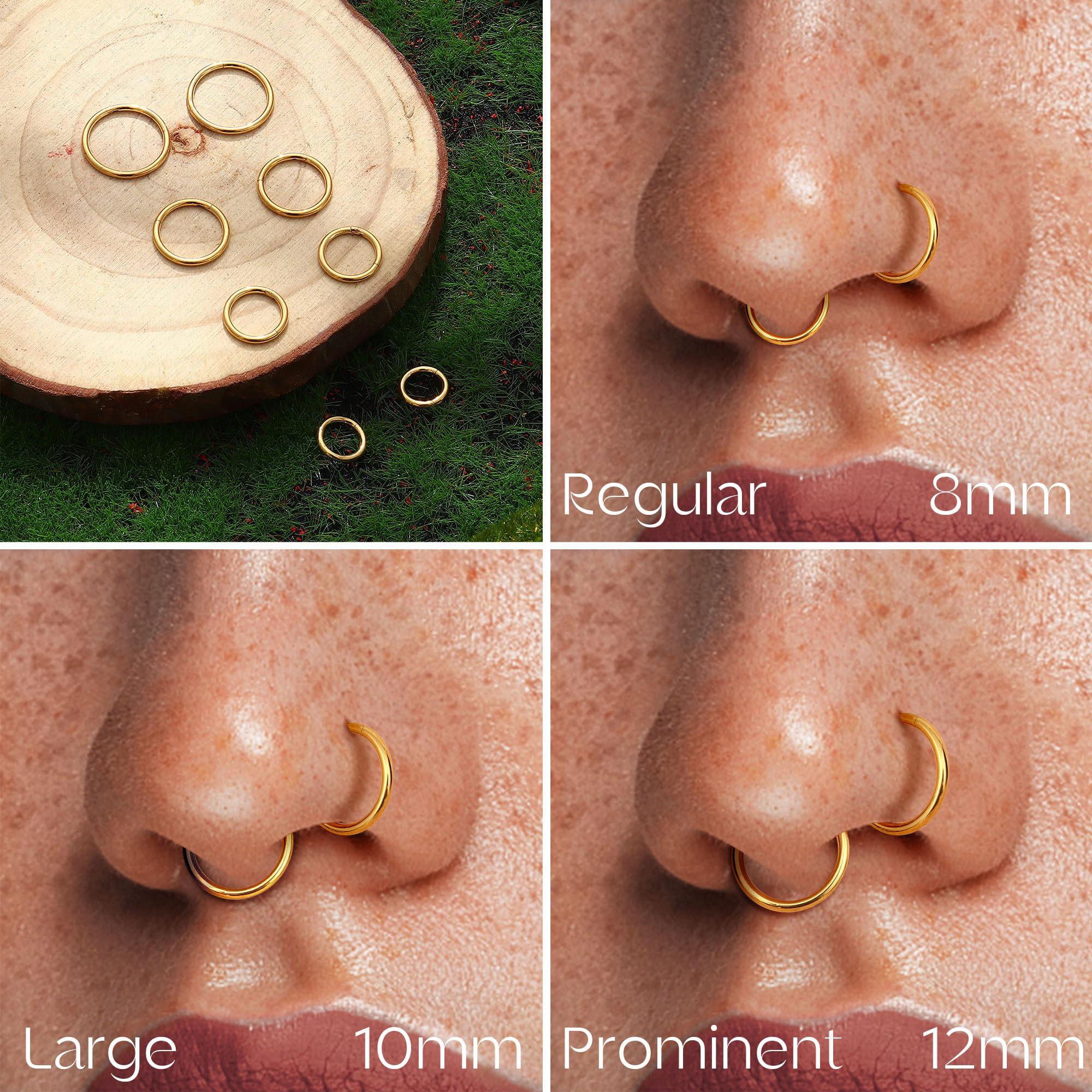 MILACOLATO 8Pcs 16G Surgical Steel Hinged Clicker Segment Nose Rings Hoop Helix Cartilage Daith Ohr Tragus Sleeper Earrings Body Piercing 6-12MM — view 5
