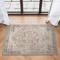 Vista 101 de Bloom Rugs Alfombra de pasillo lavable antideslizante de 7 pies – Beige/Gris Camino tradicional para entrada, pasillo, baño y cocina