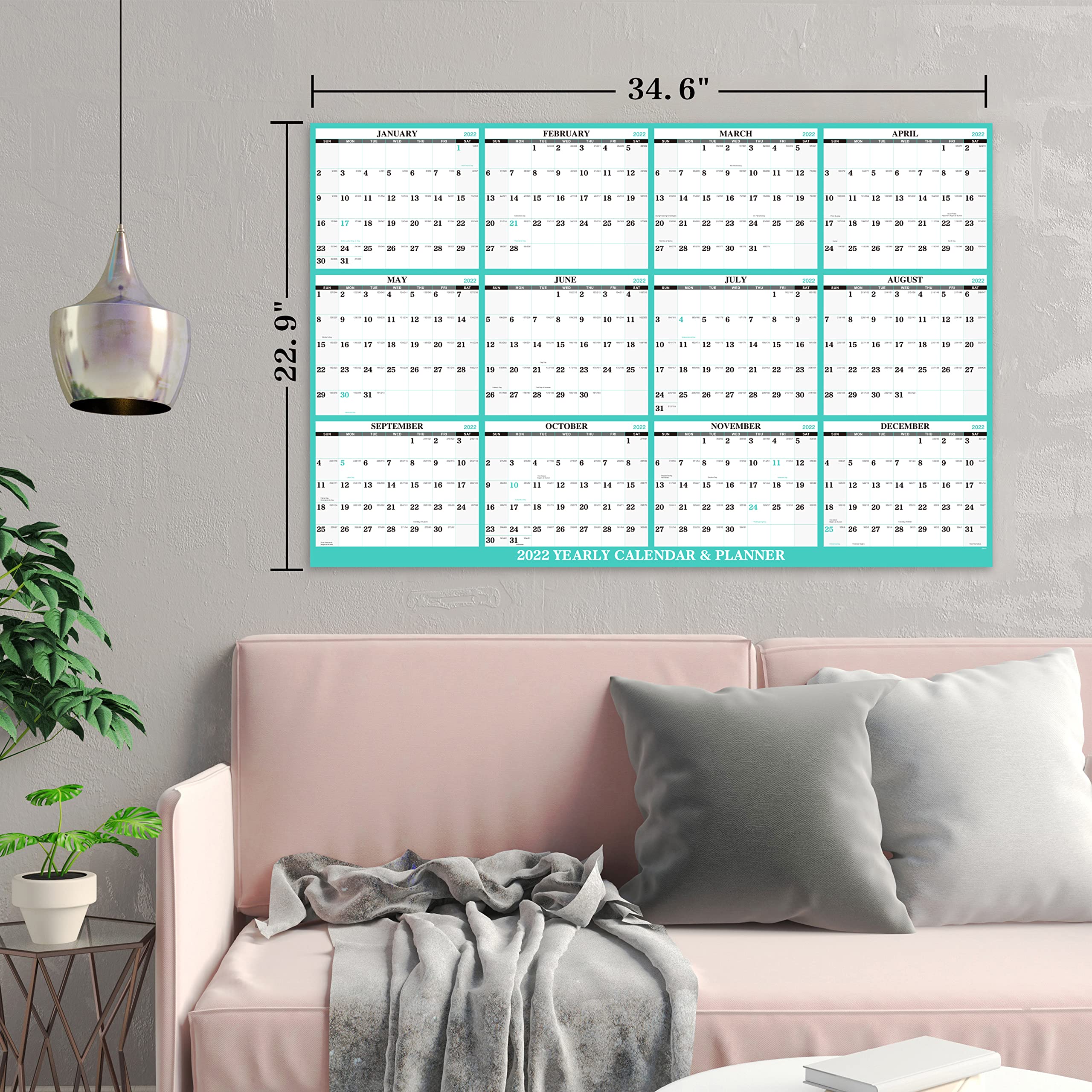 Buy Erasable Calendar 2022 Wall Calendar Dry Erase 2022, 34.6" x 22.9" (Open) 2022 Wall