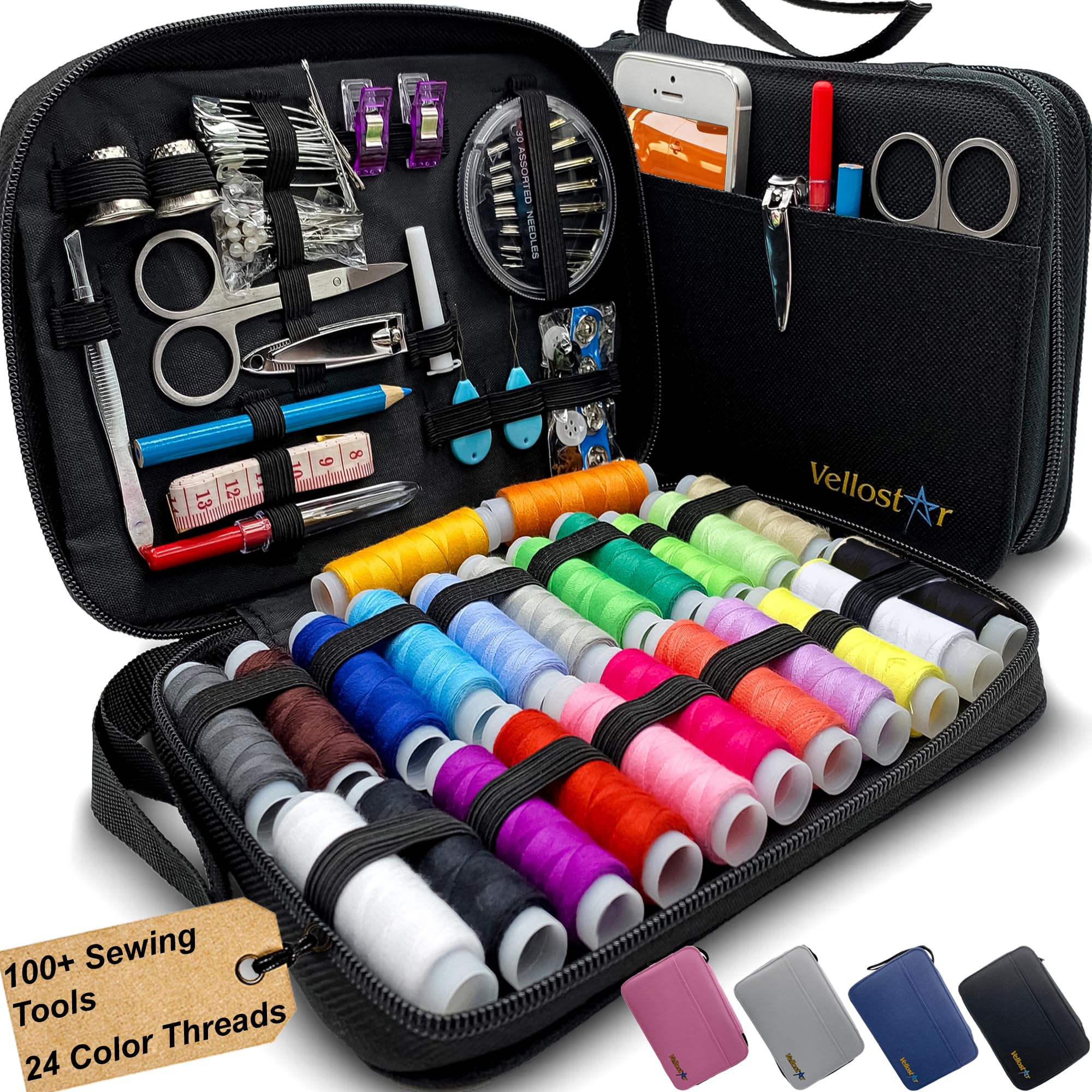 Vellostar Sewing Kit for Adults, 100-Piece Hand Sewing Needle &amp; Thread Kit