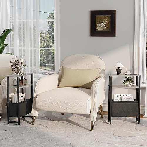 Miniatura 7 de Mesa auxiliar estrecha, mesa auxiliar delgada con revistero, mesita de noche para espacios pequeños, sofá de 3 niveles para sala de estar,