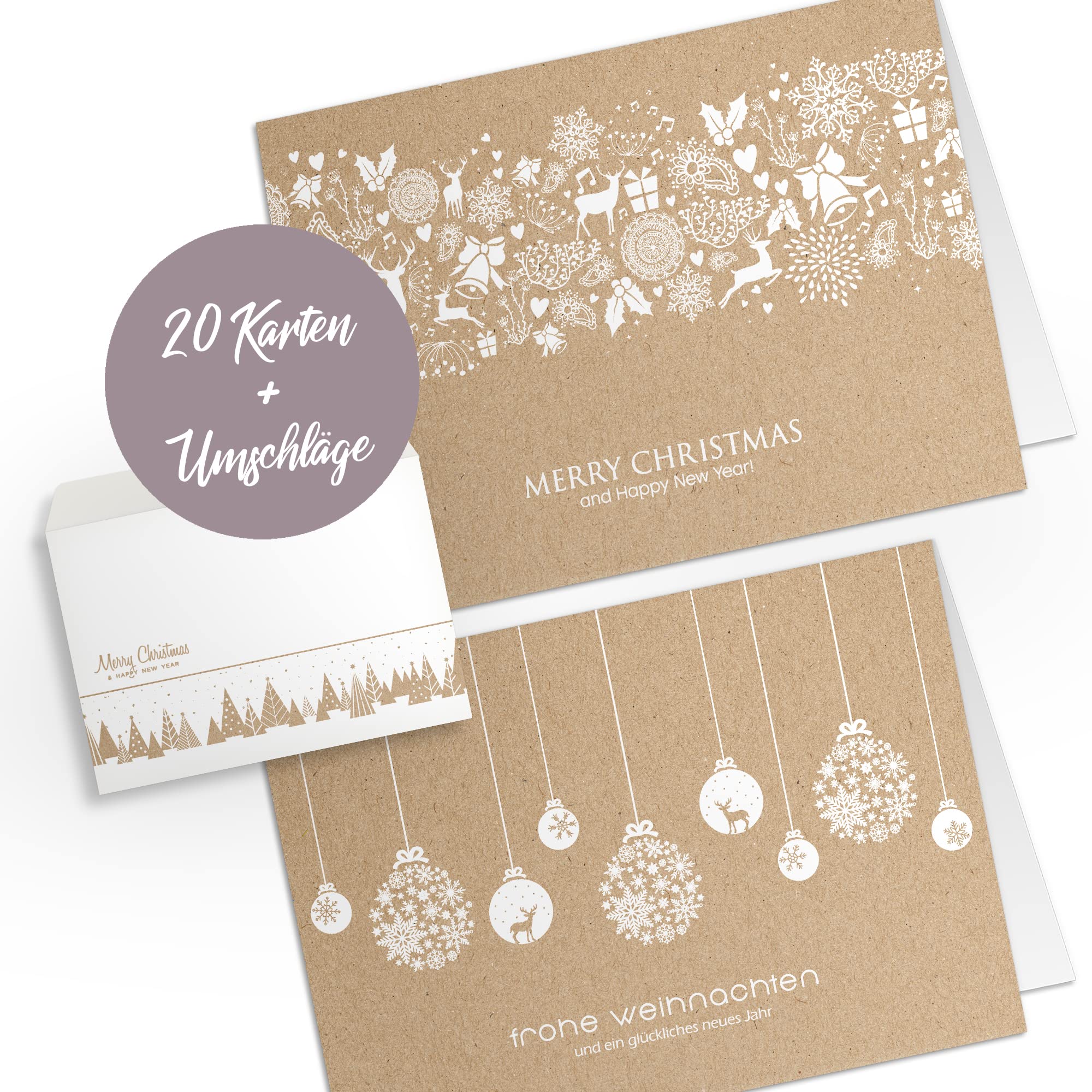 Cartoline Di Natale Con Buste PANSIBY - 20 Biglietti Pieghevoli In Carta  Kraft Per Auguri Festivi Busta Biglietto Natale, image size:2000x2000