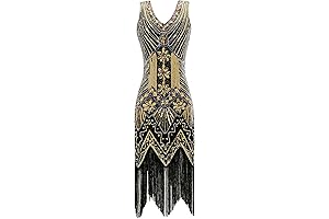 Suremetme Women's Flapper Dress 1920s V Neck Beaded Fringed Gatsby Theme Roaring...