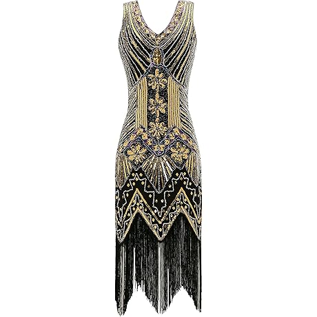 Suremetme Women's Flapper Dress 1920s V Neck Beaded Fringed Gatsby Theme Roaring...