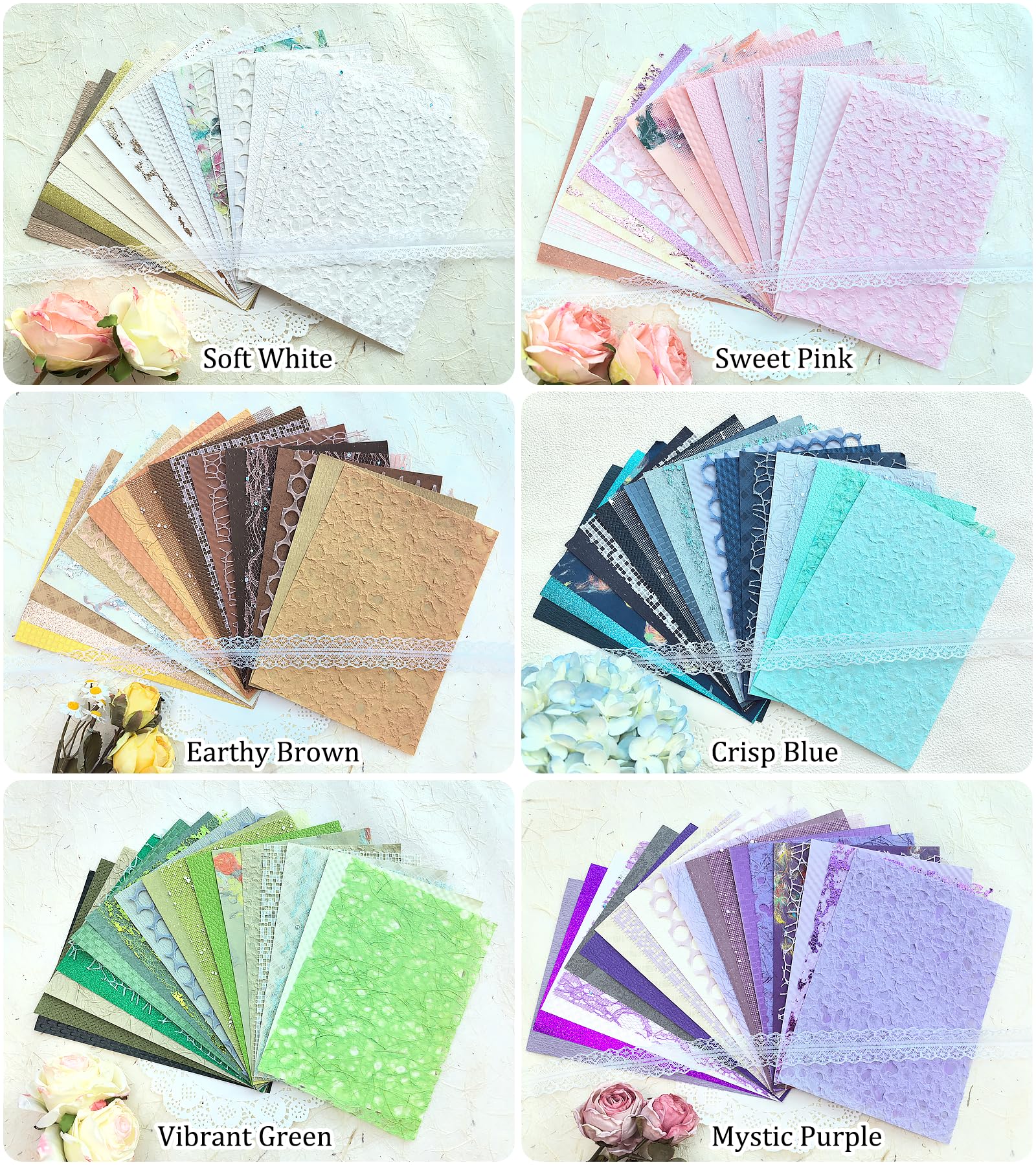 Wielobarwny papier teksturowany i tkanina siatkowa, 120 arkuszy papieru do scrapbookingu