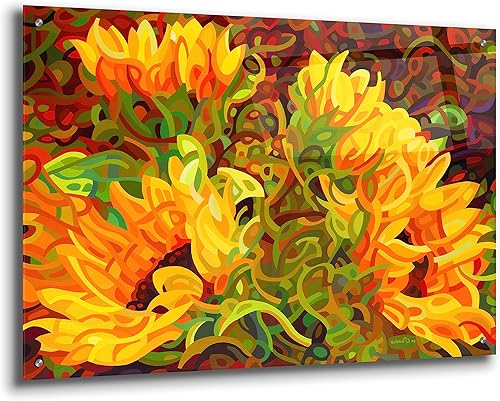 Miniatura 2 de Epic Art 'Cuatro girasoles' de Mandy Budan, arte de pared de vidrio acrílico, 36 x 24 pulgadas