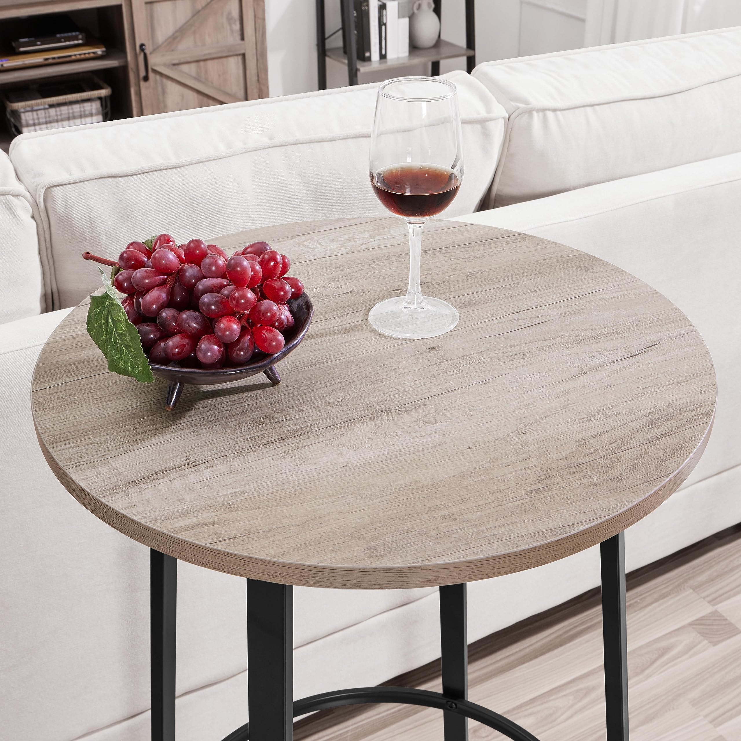Yaheetech Juego de Sillas y Mesa Conjunto de Taburete y Mesa para Comedor Cocina Juego de Mueble 2 Sillas Taburete para Bar Pata Metal Taburete Mesa Alta Gris
