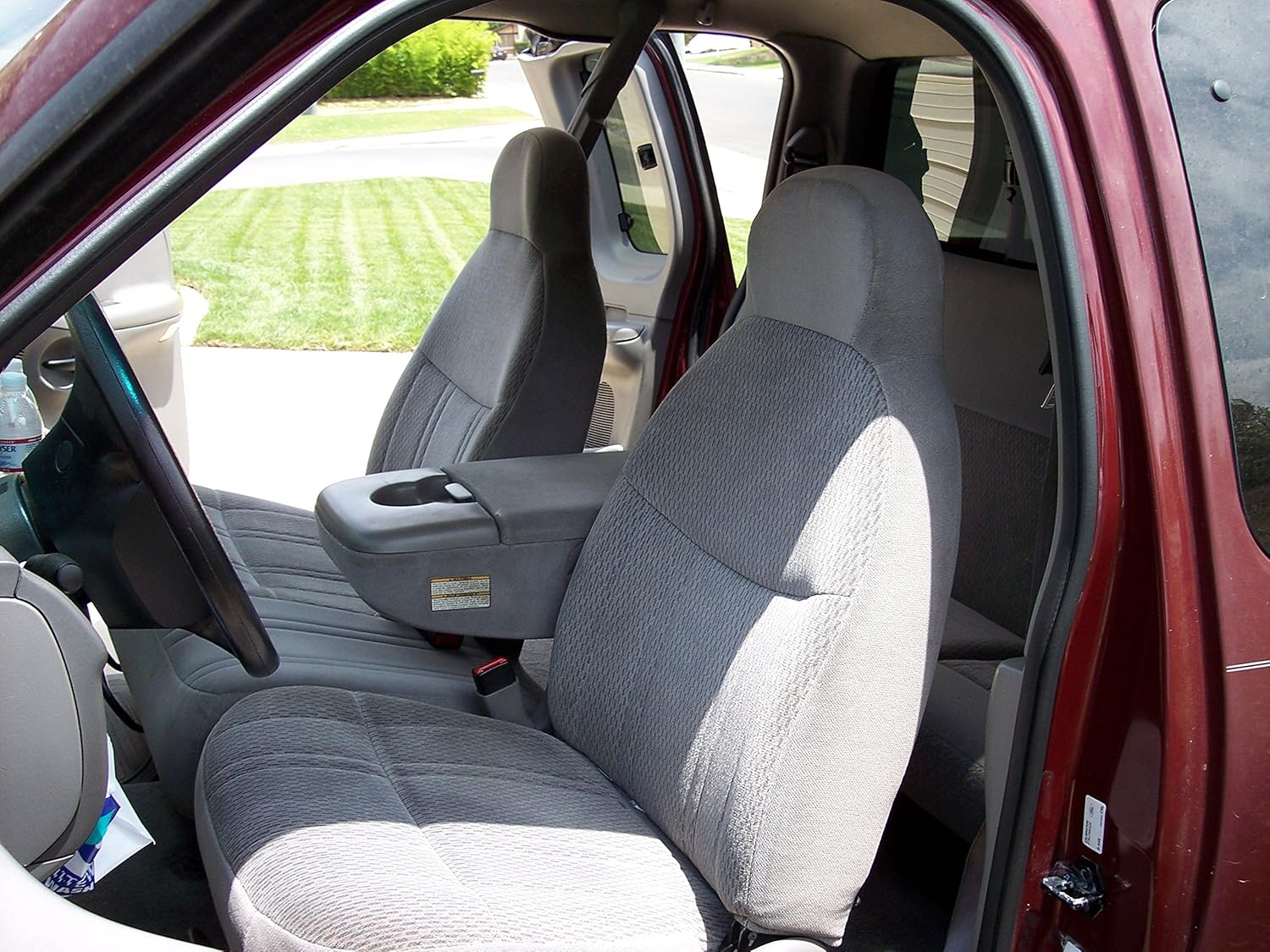 Durafit Seat Covers Made to fit F150 2001-2003 Brown Twill Front 40/60 High Back Seat Covers with Molded Headrests and Console with Opening Lid.