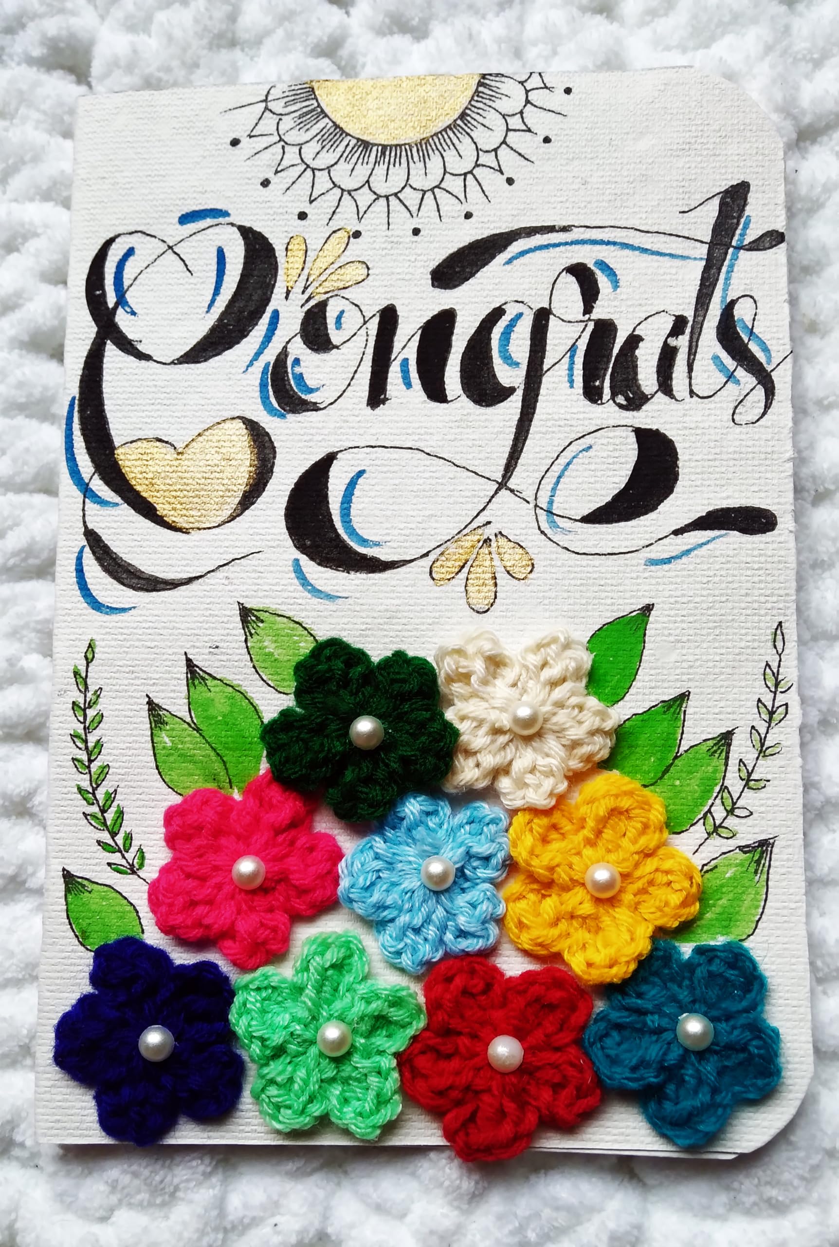 SKAISTA Congrats Greeting Card Congratulations Gift For New Job Banner Handwritten Wishes Hand Knitted Crochet Flowers Note Cards Handmade With Envelope Decoration Voucher Sash 3