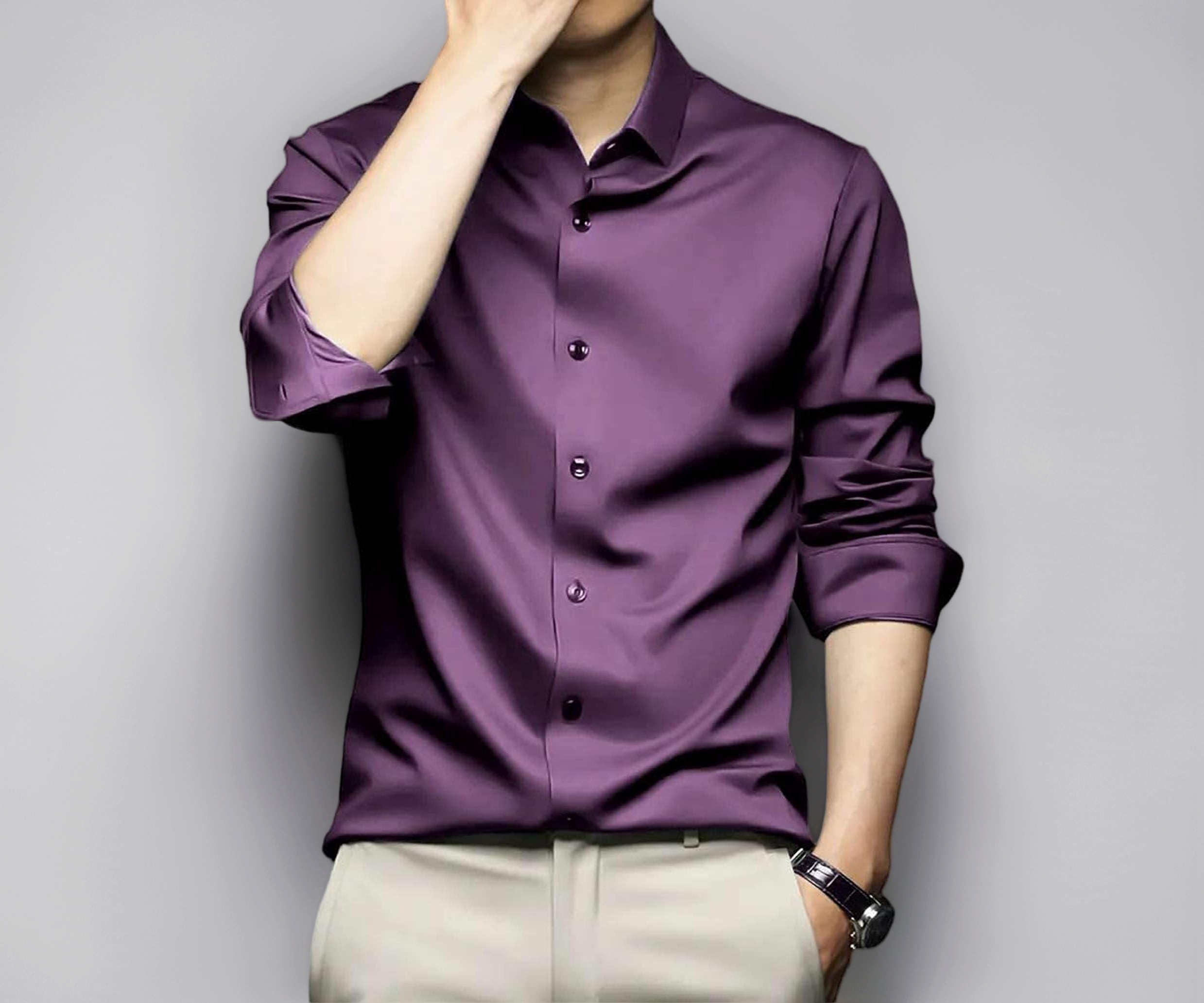 IndoPrimo Men's Full Sleeve Satin Casual Shirt - Image 1