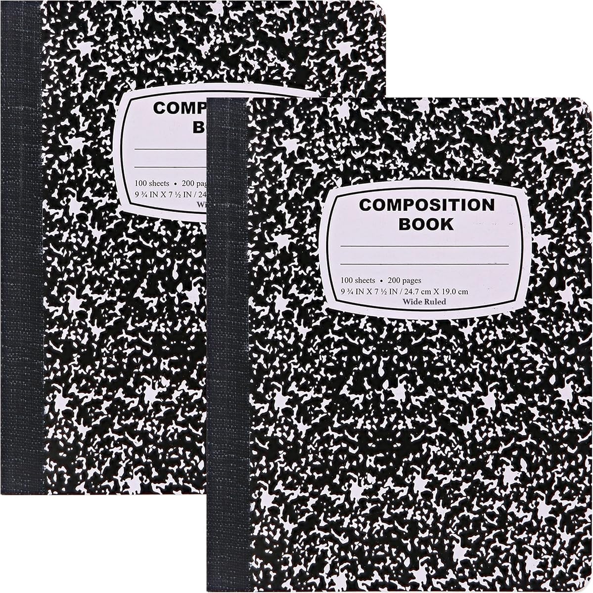 Enday Marble Composition Notebook Wide Ruled (2 Pack) 100 Sheets | Black Composition Notebook For Back to School, Home and Office