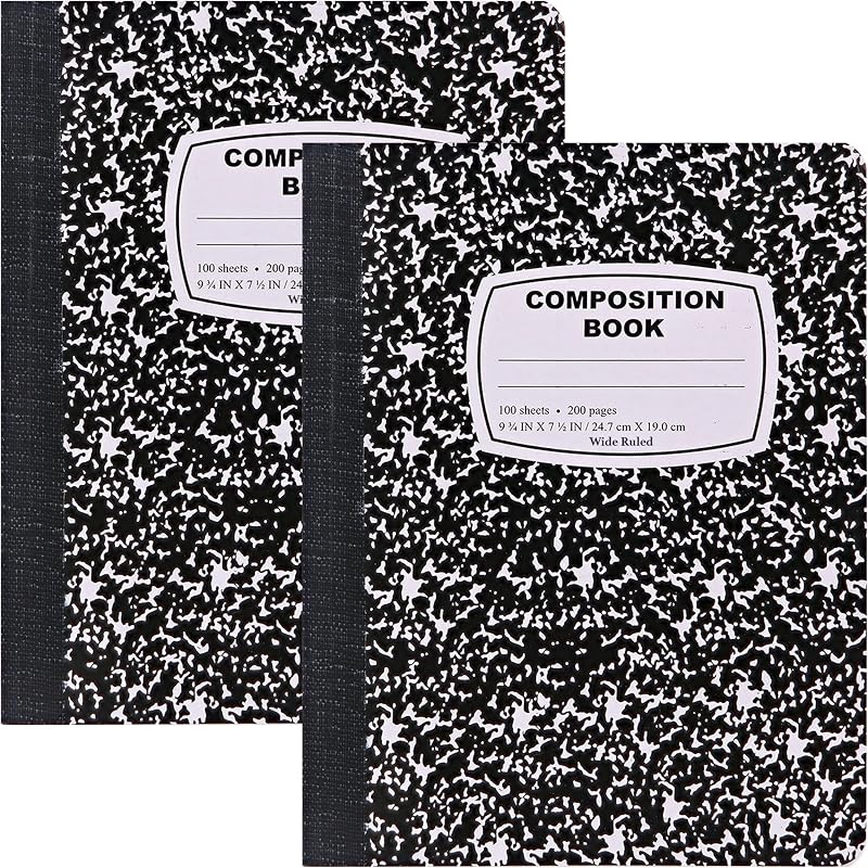Enday Marble Composition Notebook Wide Ruled (2 Pack) 100 Sheets | Black Composition Notebook For Back to School, Home and Office