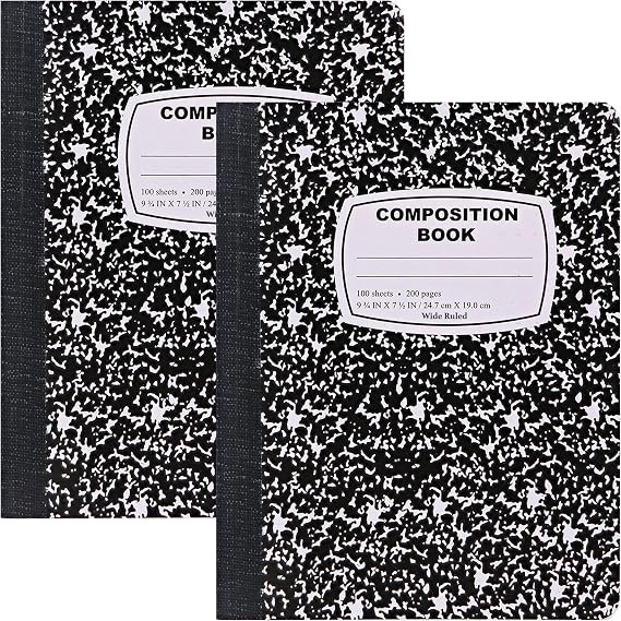 Enday Marble Composition Notebook Wide Ruled (2 Pack) 100 Sheets, Black Composition Notebook For Back to School, Home and Office
