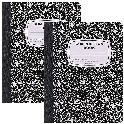 Emraw Composition Notebook Wide Ruled (2 Pack) Hard Cover Marble