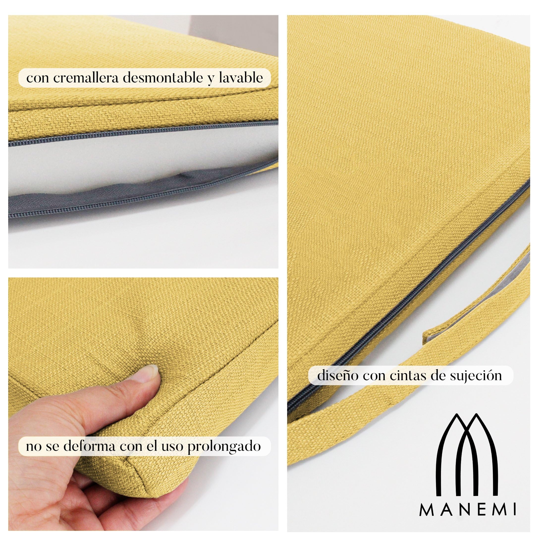 Pack 4 Cojines para Silla 42X40x36x4cm - Cojín Decorativo de Lino con Textura de Bambú para Silla, Sofá o Comedor - Juego de Cojines de Asiento Estilo Rústico y Transpirable con Cintas de Sujeción