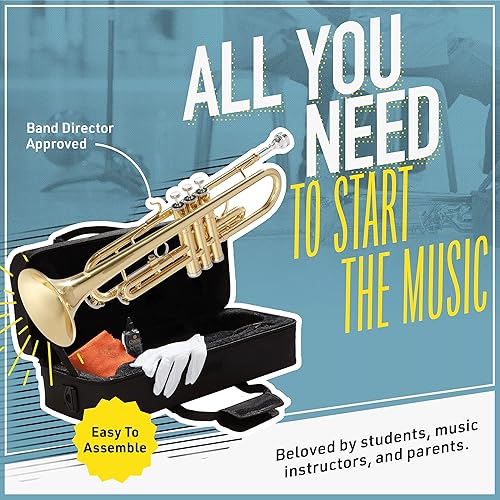 Miniatura 2 de Mendini de Cecilio Trompeta de latón Bb con estuche de lujo duradero y 1 año de garantía Negro