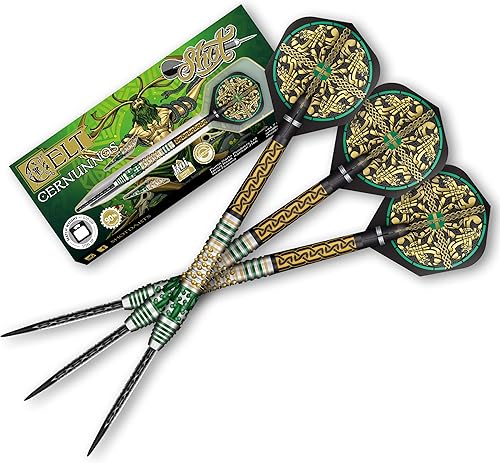 Shot! Celt Cernunnos - Juego de dardos de punta de acero 90% tungsteno profesional, fabricado en Nueva Zelanda - Vuelos de dardos diseñados para