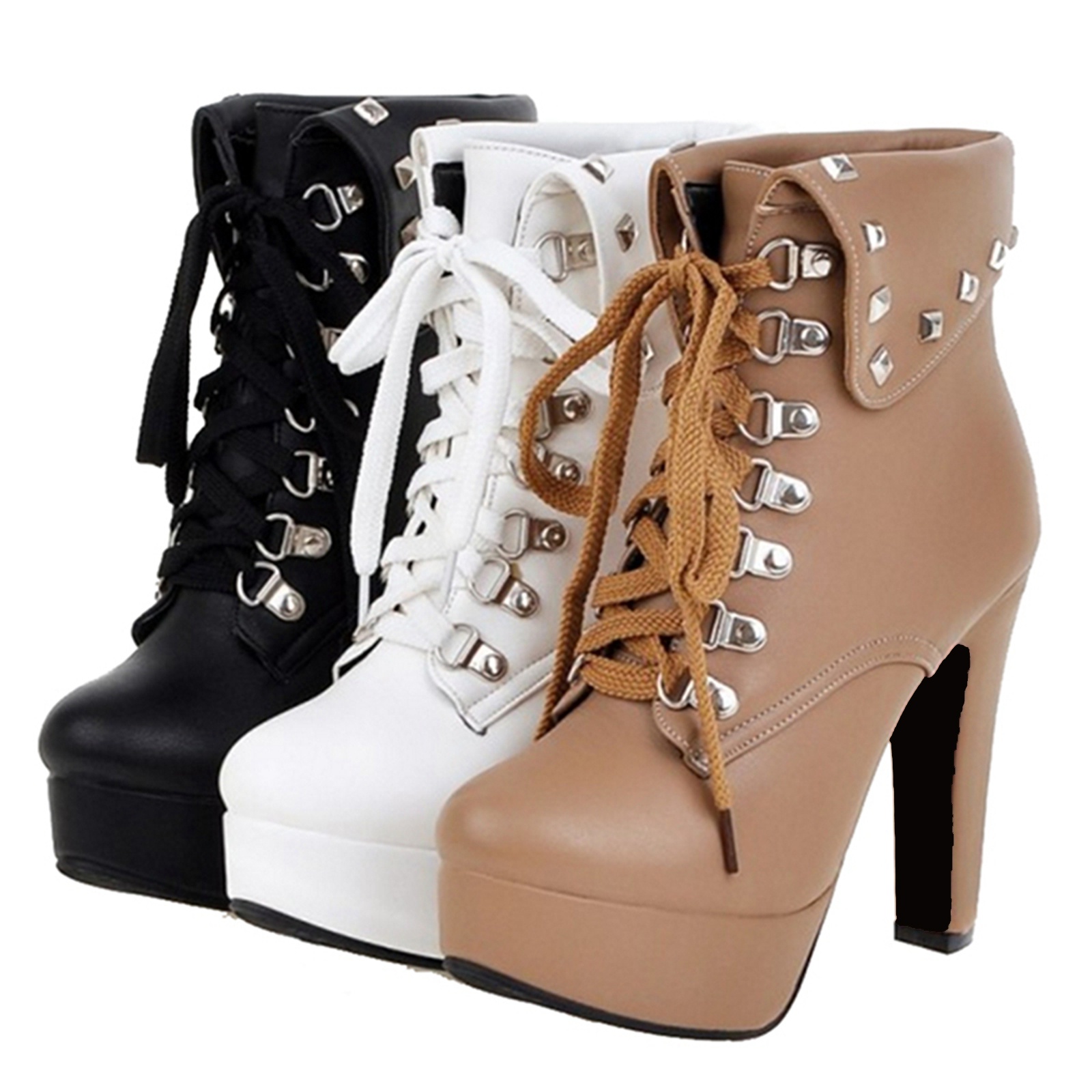 SJJH Women's Platform Ankle Boots – Casual Block Heel Boots With Chunky Sole