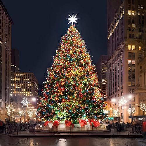 Miniatura 2 de WISD Guirnalda de luces para árbol de Navidad de 338 pies, 1000 luces LED impermeables con 12 modos, luces de hadas con enchufe parpadeante para