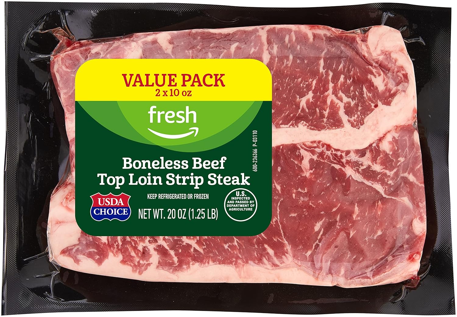 Amazon Fresh Brand, Beef Top Loin Strip Steaks, Boneless