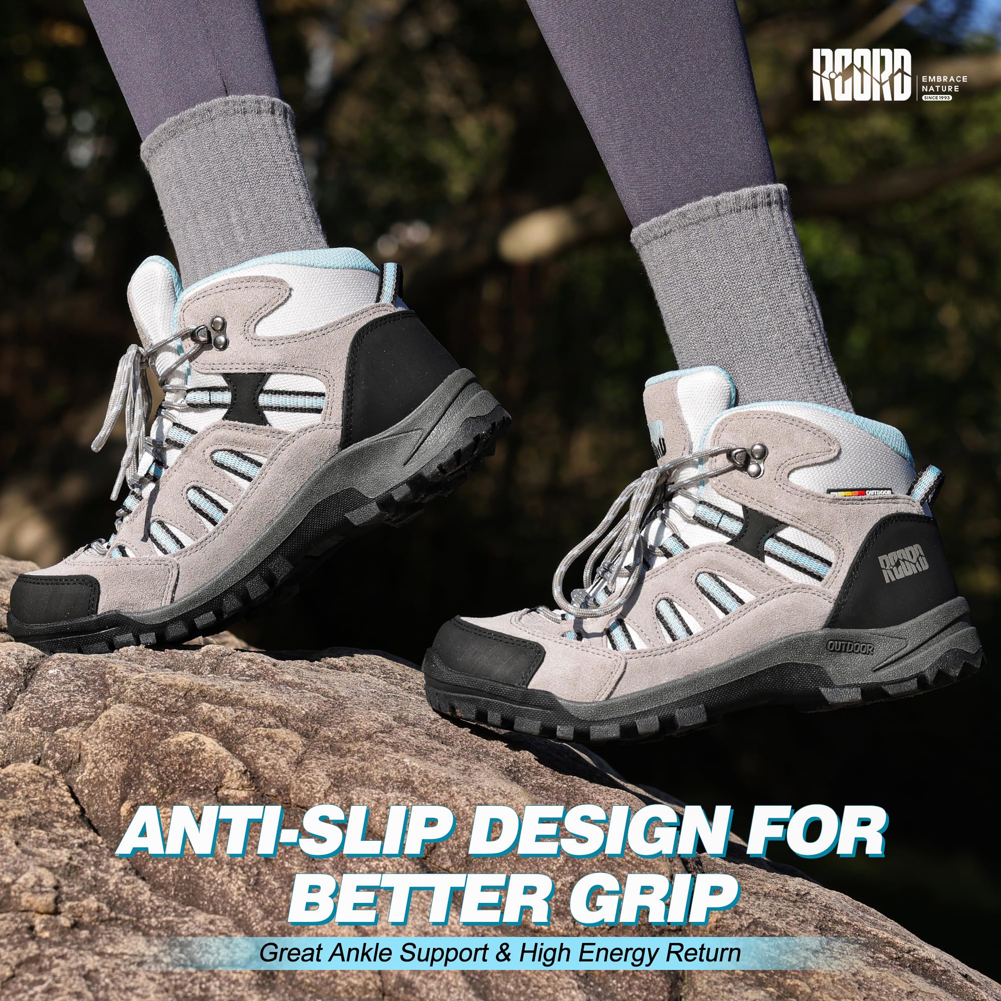 R CORD Non-Slip Womens Hiking Boots Waterproof Breathable Rubber Outsoles Trail Mountain and Backpacking Bootss Grey Size 7.5