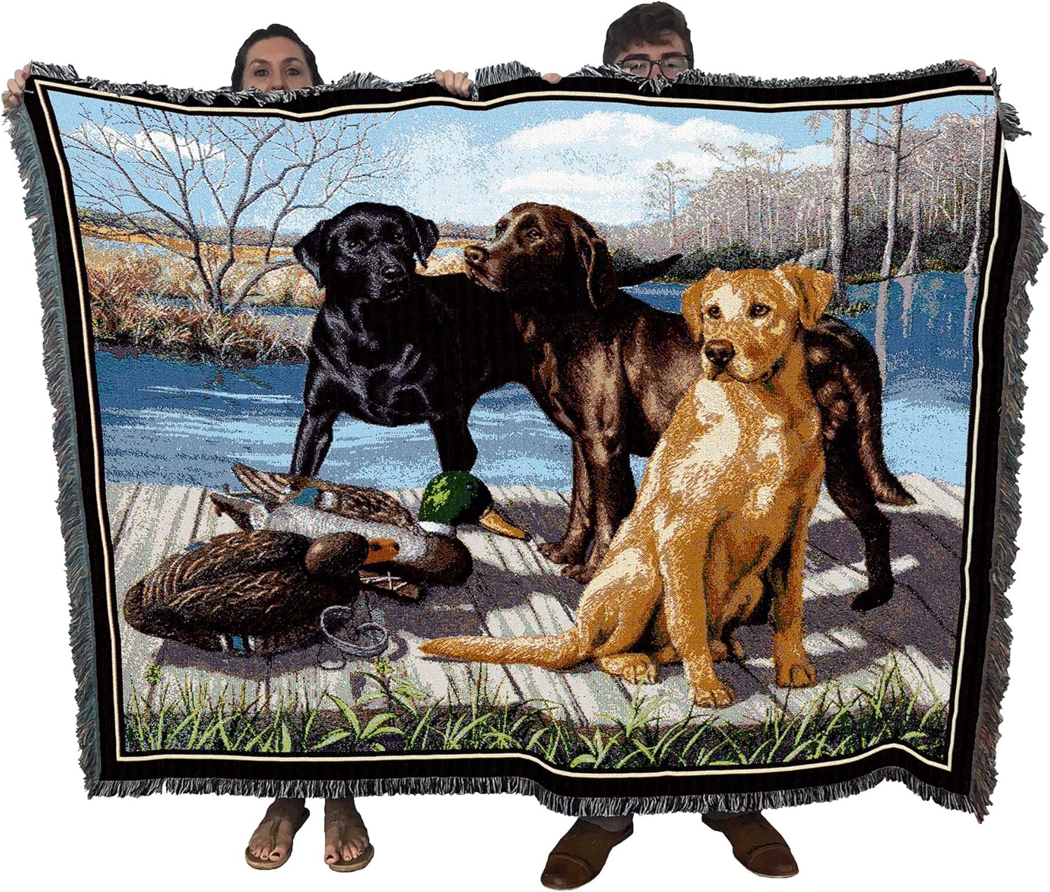Pure Country Weavers The Board Meeting Labrador Retriever Lab Dog Woven Blanket by Bob Christie - Gift Cotton Tapestry Throw - Made in The USA - 72" x 54"