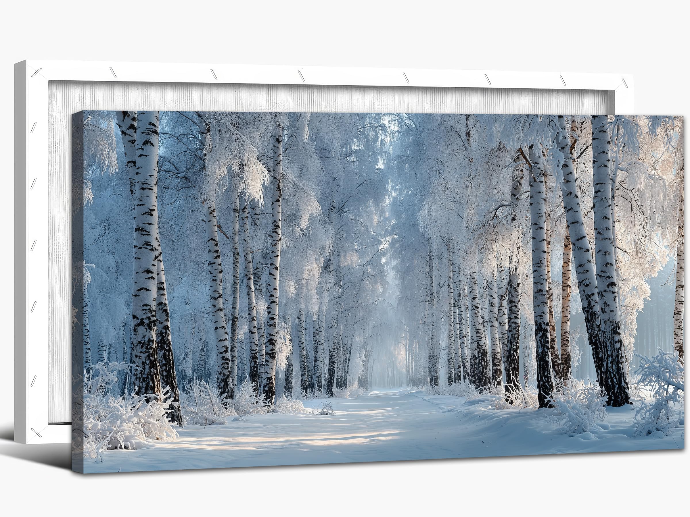 ANRUOXI Forest Birch Tree Landscape Winter Wall Art Nature Winter Pictures Wall Decor for Living Room, Nature Forest Christmas Pictures Artwork Prints Canvas Painting for Office Ready Hang 8x16''