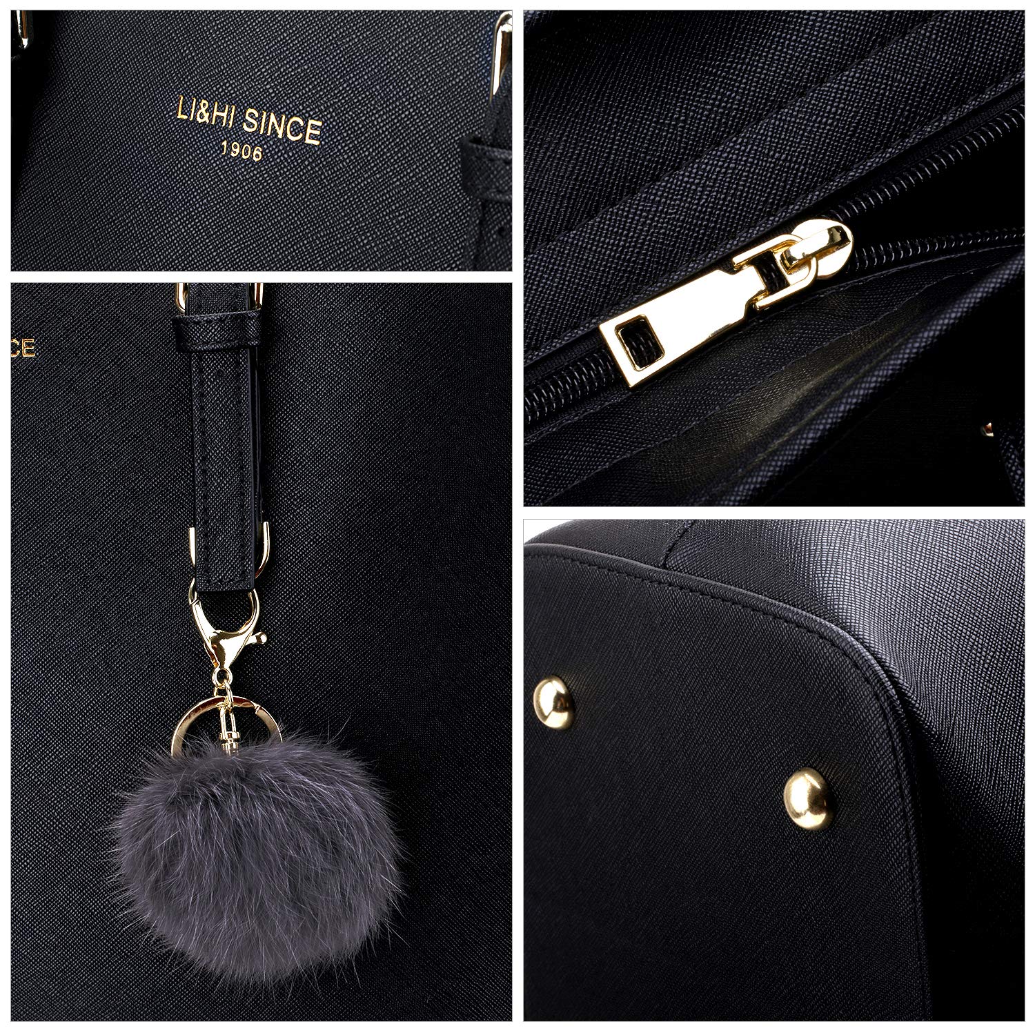 LI&HI Borsa Donna Elegante Borsa Semplice Borse Donne Semplice Tinta Unita Grande Capacità a Mano Borse Tela Borse Tracolla Borse Con Pelliccia palla peluche portachiavi