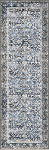 Miniatura 8 de KUTA Alfombra oriental lavable de 2.6 x 8 pies para pasillos, antideslizante, vintage, gris, alfombra de pasillo de cocina, ultra suave, tribal,