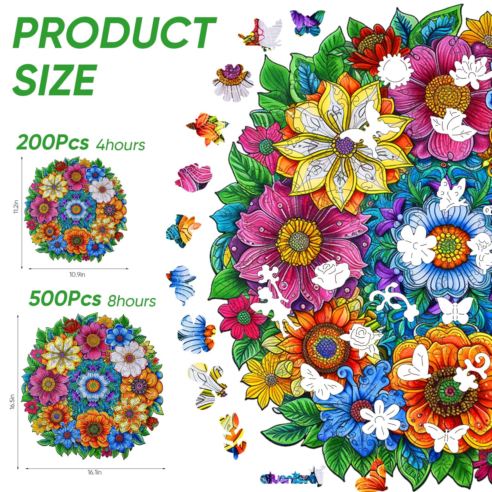 Wooden Puzzles Colorful Flower 500pcs King Size