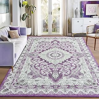 Foxmas 6x9 Area Rugs for Living Room, Machine Washable Vintage Rug, Non-Slip Low Pile