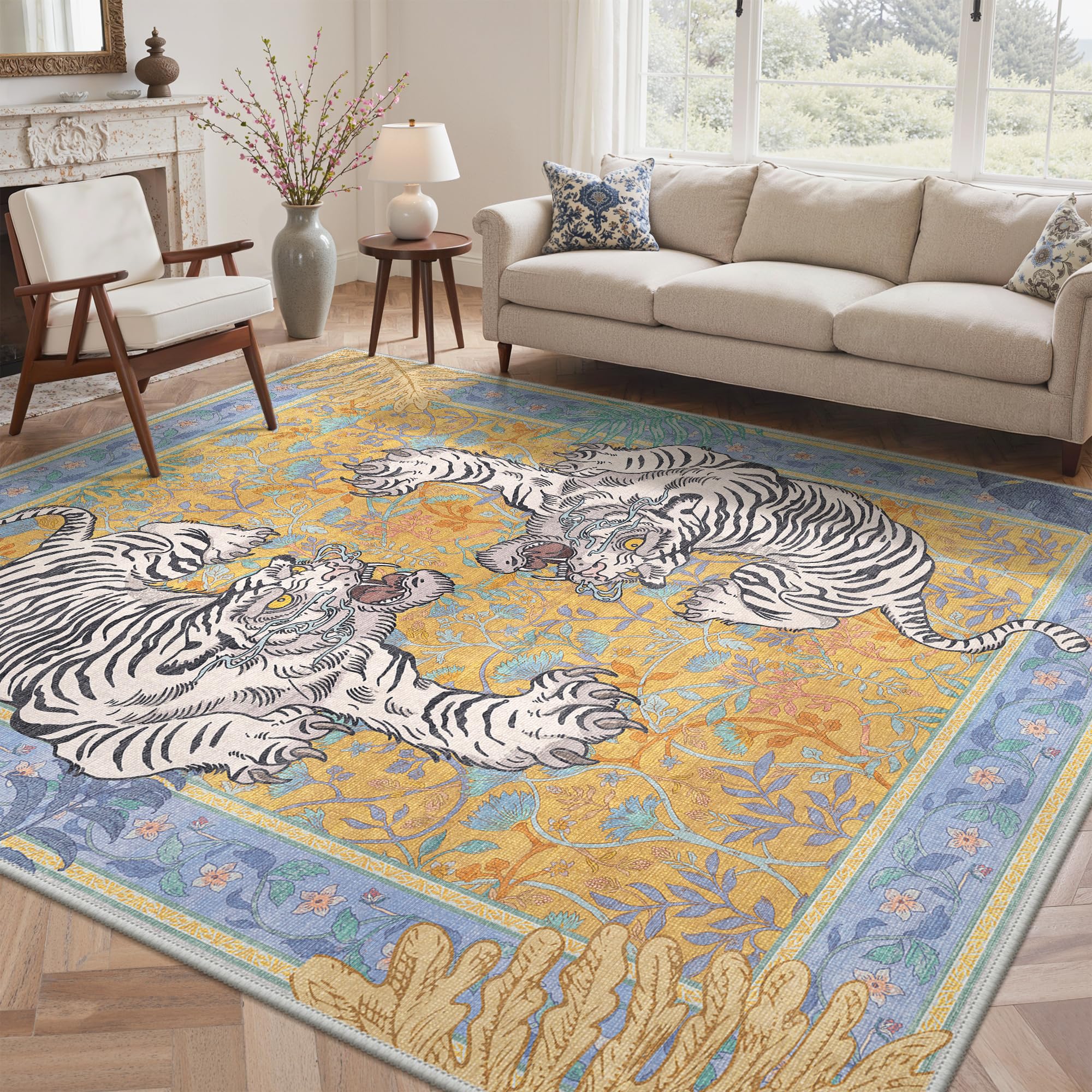 Bavni Tiger Print Washable Area Rugs 8x10 for Living Room Bedroom Non Slip — image 1