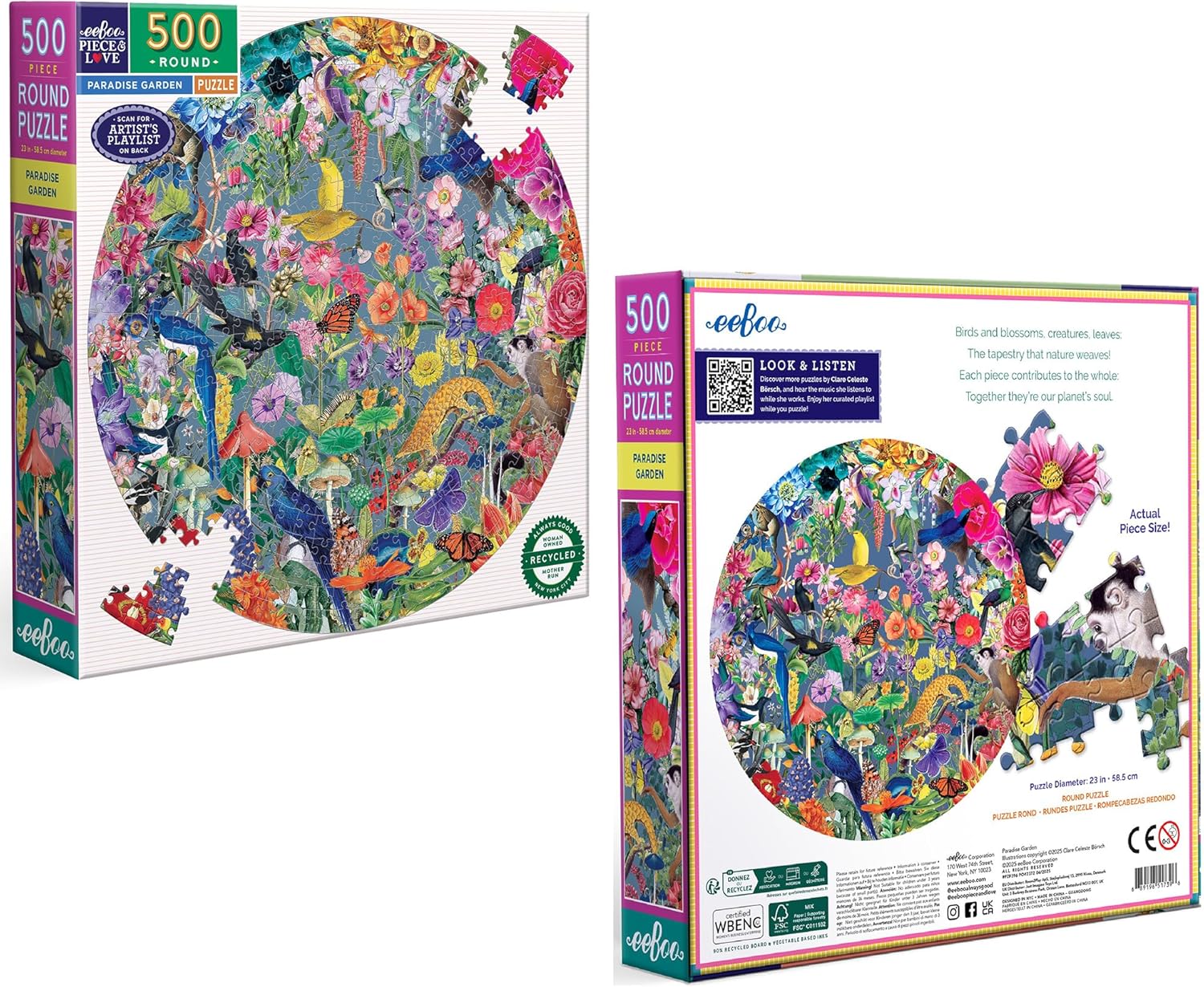 eeBoo 500 Piece Puzzle - Paradise Garden Jigsaw Puzzle for Adults, Circular with 23" Diameter Made with Recycled Board & Vegetable-Based Ink
