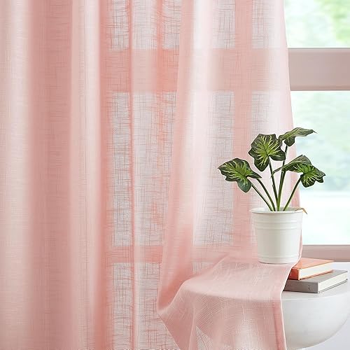 Miniatura 9 de FMFUNCTEX French Door Panels Sheer Pink 72" Long Linen Textured Front Glass Door Curtain Solid Privacy Sliding Door Curtains for Foyer Tiebacks