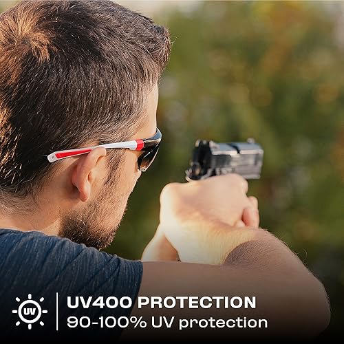 Miniatura 5 de NoCry Gafas de sol de seguridad para trabajo y deportes con lentes tintadas verdes, protección UV 400. Funda de almacenamiento ajustable, blanco y