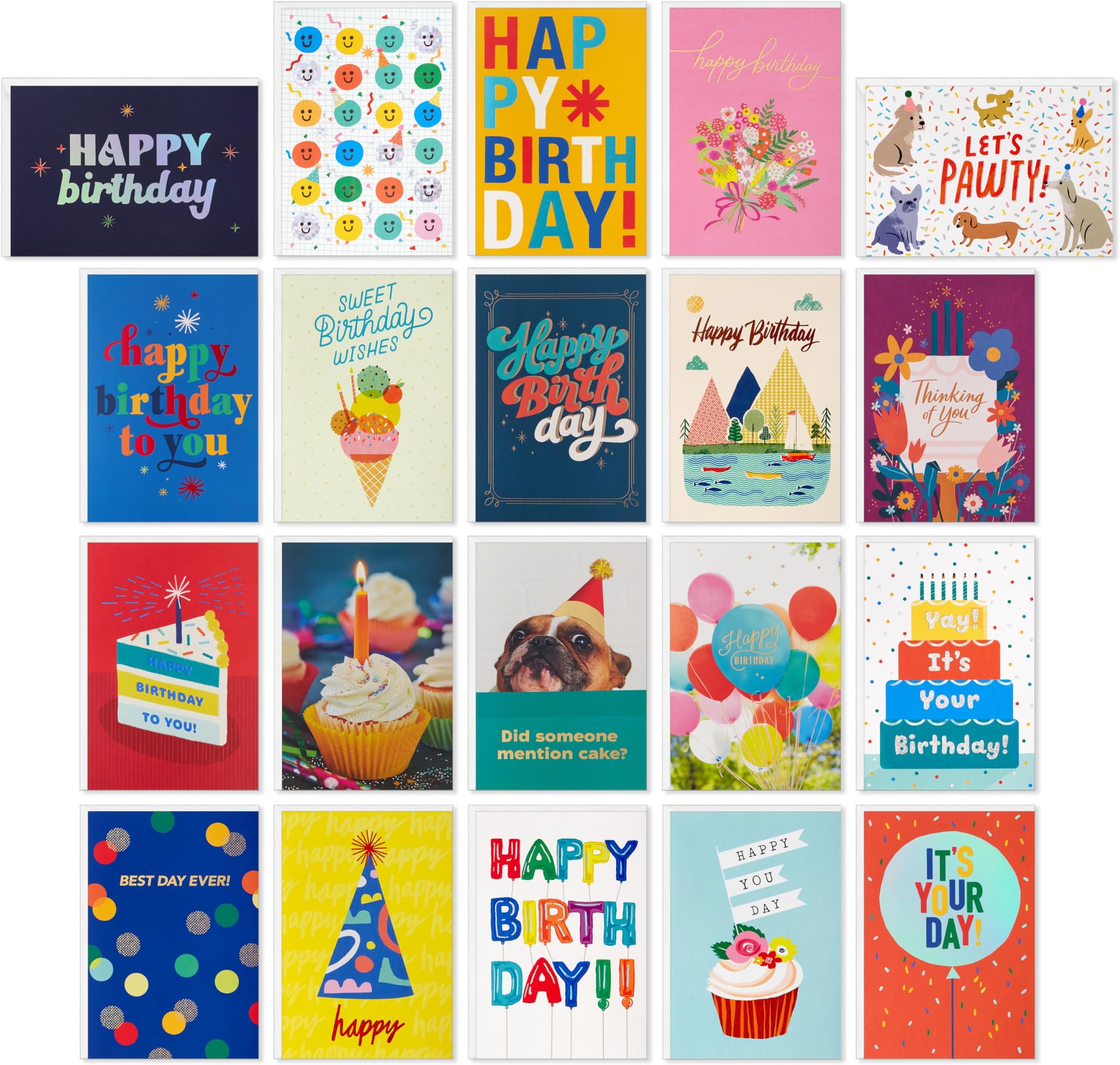 Assorted Birthday Cards with Envelopes (20 Card Refill Pack for Organizer Box)