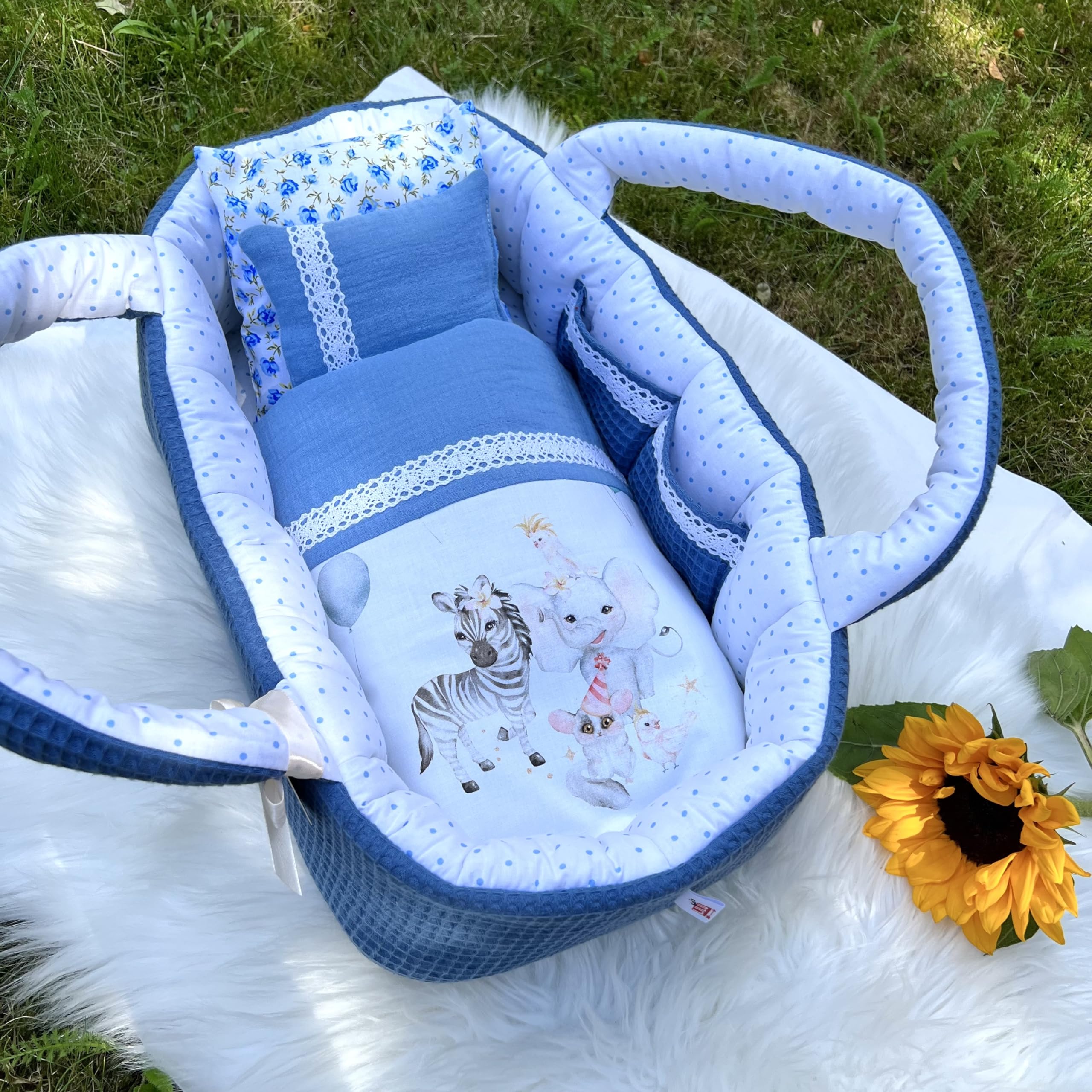 Puppentragetasche für Puppen 40-45 cm, Blau Nr.7, Geschenk, Tieren, Baumwolle, Waschbar (40-45 cm, Blau Nr.7)