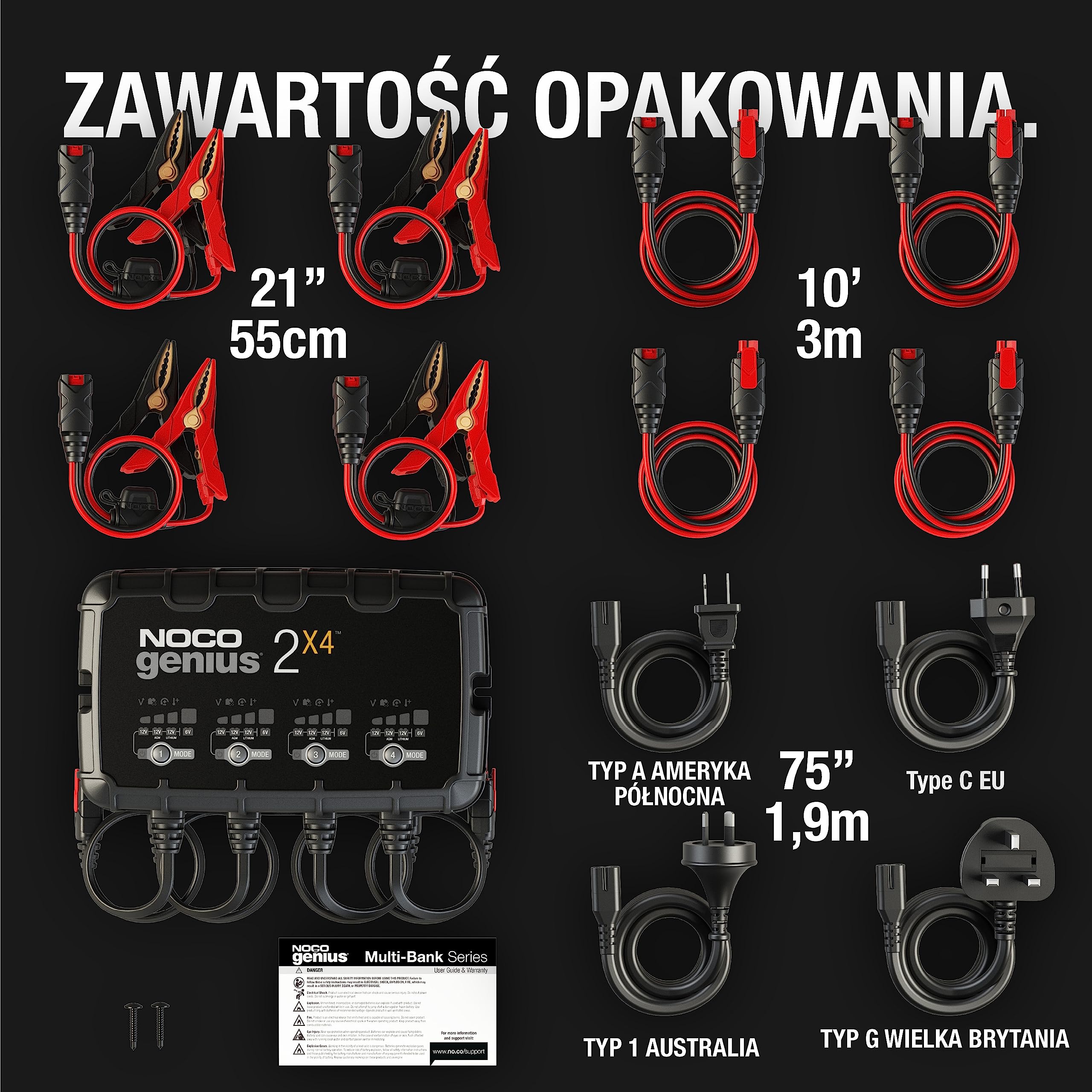 Noco GENIUS2X4 Ładowarka, Czarny, ‎17,7 x 13,49 x 27,41 cm; 3,53 kg