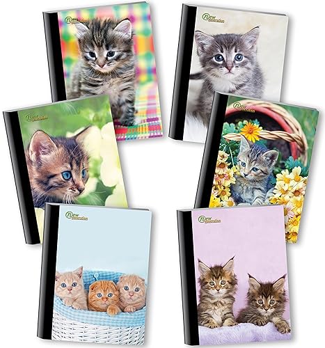 New Generation Kitten - Composition Notebooks, 80 Sheets 160 Pages Wide Ruled pages Comp Book, Durable Laminated covers with Assorted Fashion Cats