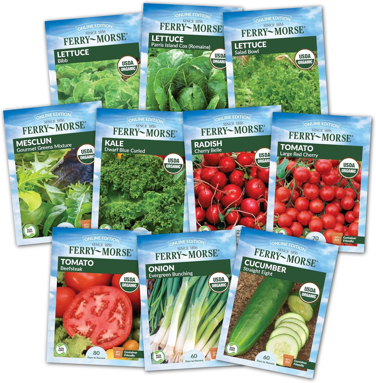 Ferry-Morse Vegetable Seed Bundle - Organic, High Germination Rate, GMO Free - 12 Pack
