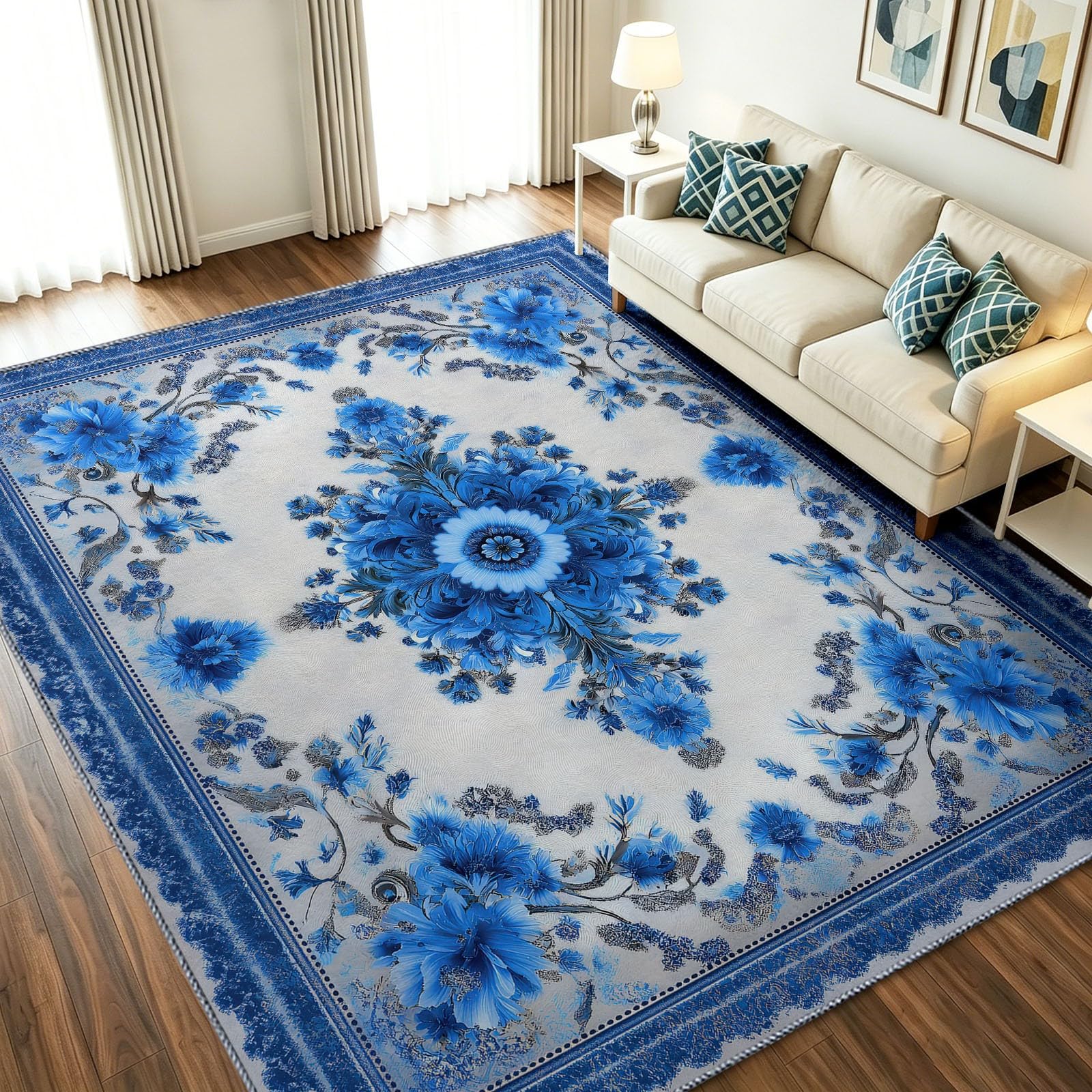 Générique Dywan do wejścia, kuchni 80 x 150 cm tradycyjny orientalny, można prać w pralce, antypoślizgowy krótki włos - kwiaty gałęzie do jadalni, sypialni
