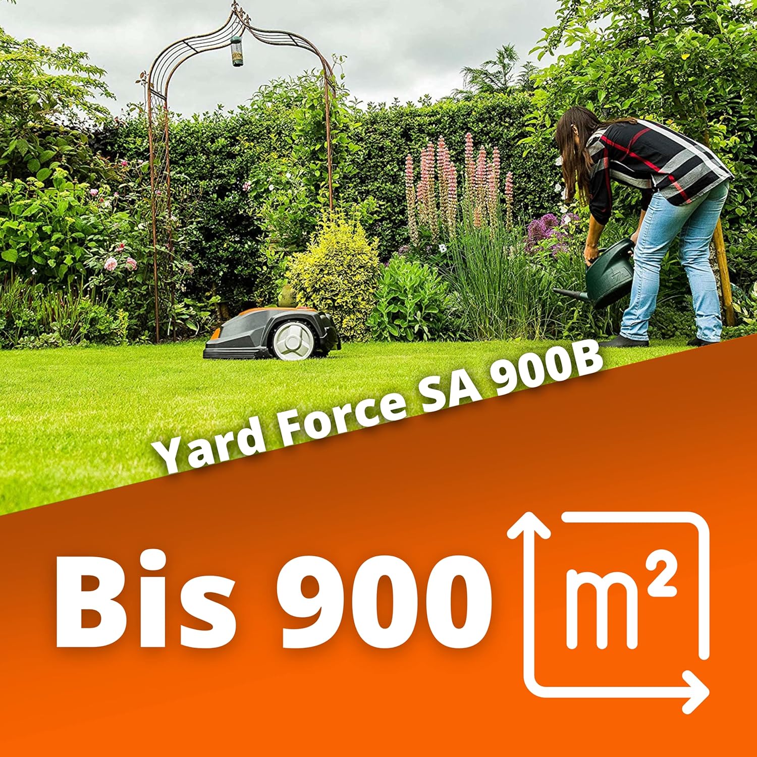 YARD FORCE SA900B Robotic Lawn Mower operating in a garden