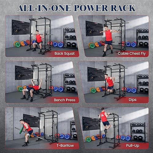 Miniatura 7 de Smith Machine, estante para sentadillas 5 en 1 de alta resistencia con cable cruzado, todo en uno para gimnasio en casa para cuerpo completo,