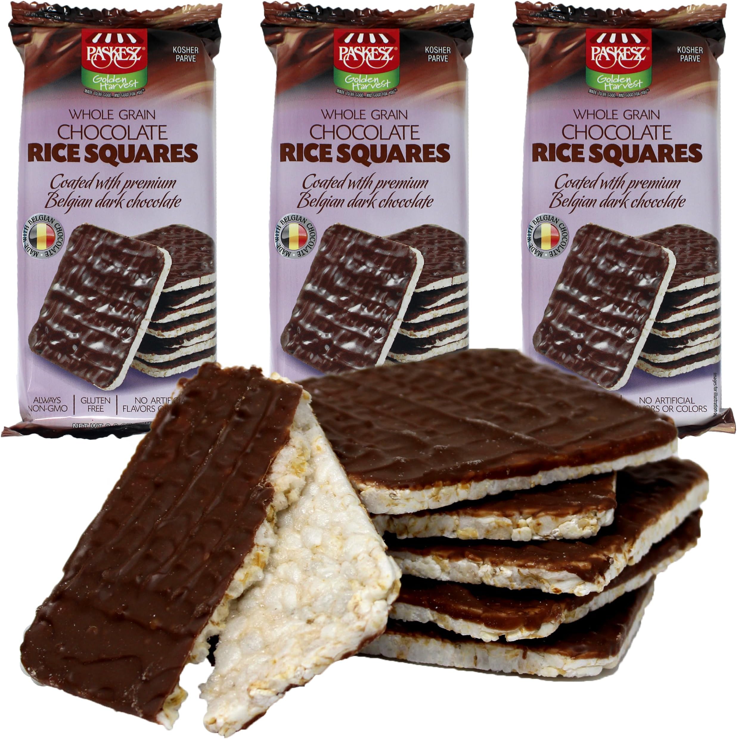 Dark Chocolate Rice Cakes - Chocolate Coated Rice Cake Snacks - Whole Grain Dairy Free Gluten Free - Healthy Low Calorie Snacks - Kosher - 3 Pack - 6 Cakes Per Pack - 18 Total